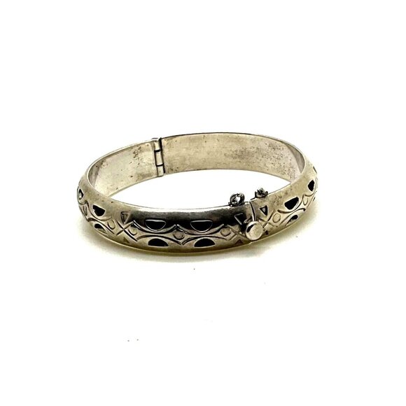 Taxco Sterling Silver Cutout Design Hinged Bracelet TM-145 7” - Picture 1 of 4